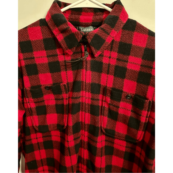 Lauren Ralph Lauren Red Buffalo Plaid Full Zip Fleece Jacket Sz Small - Picture 3 of 8